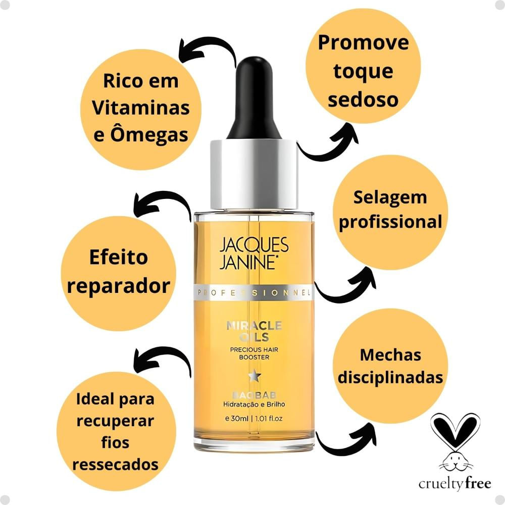 Óleo Jacques Janine Miracle Oils Baobab Hidratação e Brilho 30ml
