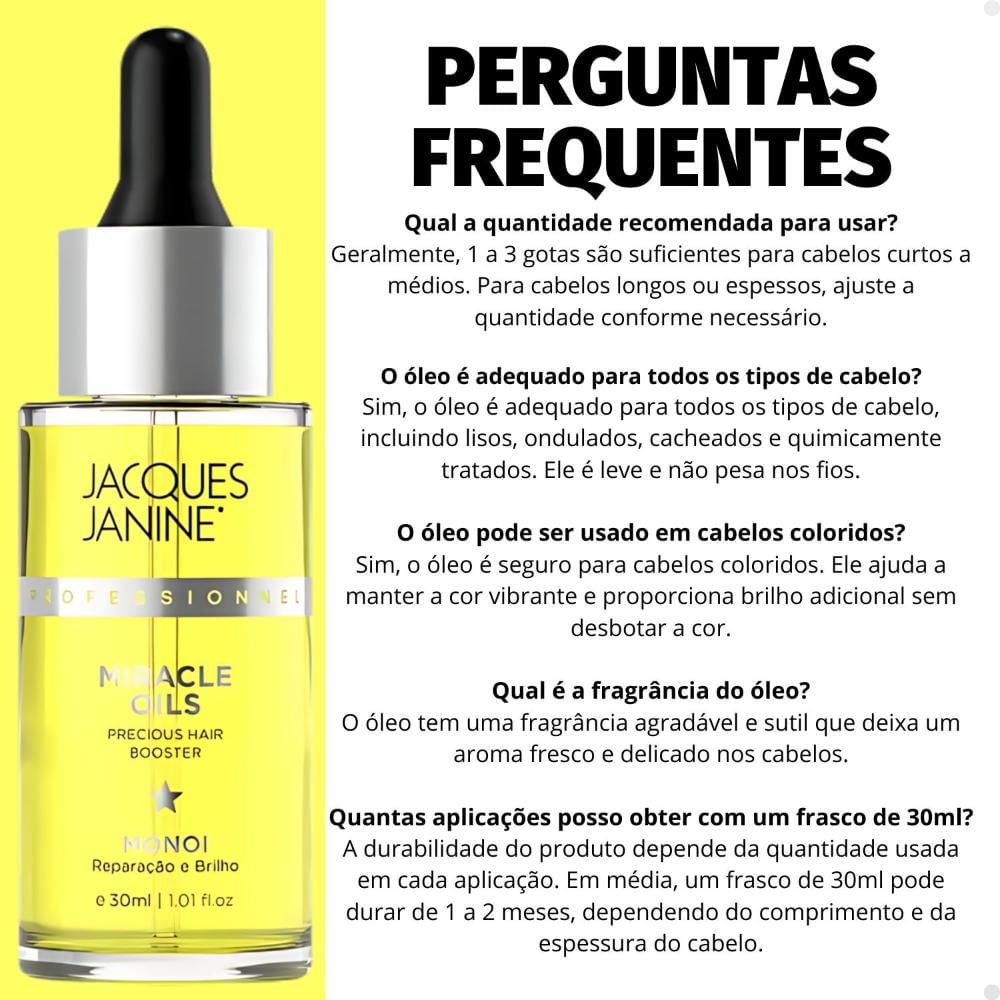 Óleo Jacques Janine Miracle Oils Monoi Reparação e Brilho 30ml