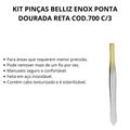 Kit Pinças Belliz Enox Ponta Dourada Reta com 3 Unidades