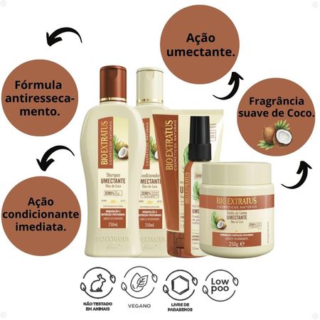 Kit-Bio-Extratus-Umectante-Óleo-de-Coco:-Shampoo-250ml,-Condicionador-250ml,-Banho-de-Creme-250g,-Finalizador-150g-e-Óleo-Cremoso-de-Coco-55ml--2