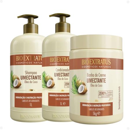 Kit-Bio-Extratus-Umectante-Óleo-de-Coco:-Shampoo-1L,-Condicionador-1L-e-Banho-de-Creme-1kg--1