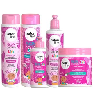 Kit Salon Line Sos Cachos Kids Hidratação - Shampoo 300ml + Condicionador 300ml + Máscara 500g + Creme 300ml + Ativador de Cachos 300ml
