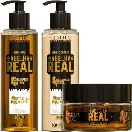 Glatten-Abelha-Real-Kit-de-Mel-Queratina-e-Colágeno---Shampoo-200ml-+-Condicionador-200ml-+-Máscara-300g--1