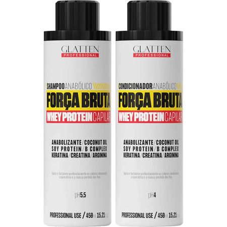 Glatten-Força-Bruta-Kit-Whey-Protein-Capilar---Shampoo-450ml-+-Condicionador-400ml--1