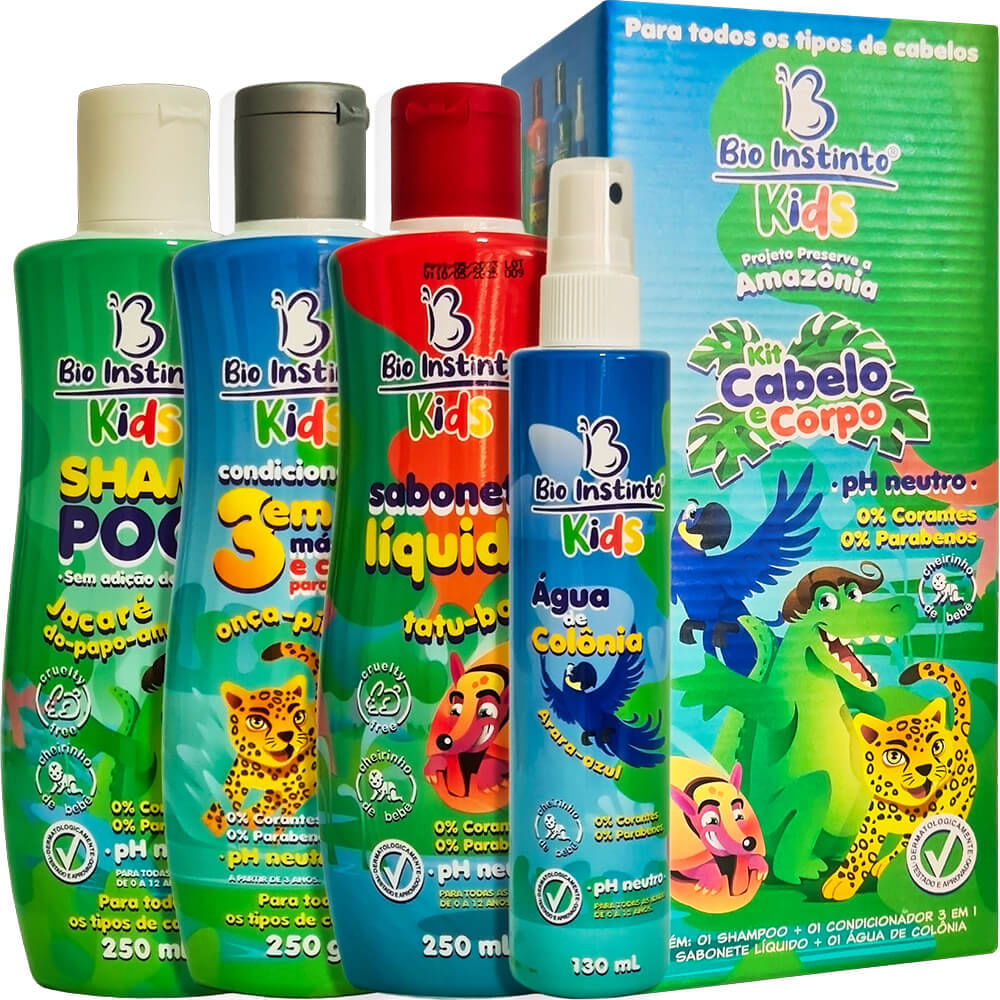 Bio Instinto Kids - Kit Cabelo e Corpo Infantil pH Neutro (4 Produtos)
