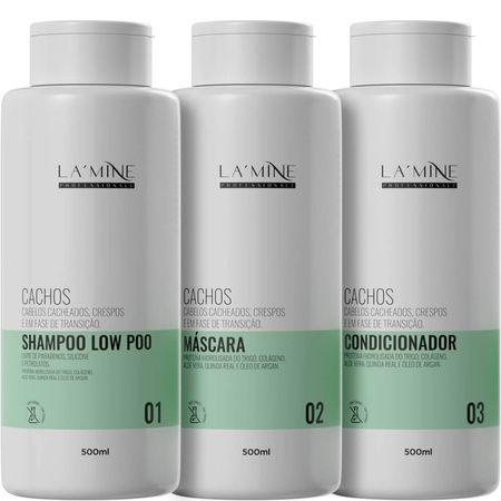 La'Mine-Cachos-Kit-Cabelos-Cacheados---Shampoo-500ml-+-Condicionador-500ml-+-Máscara-500ml--1