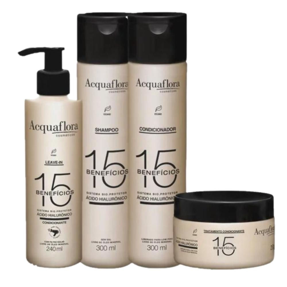 Kit Shampoo + Condicionador + Máscara + Leave In Acquaflora