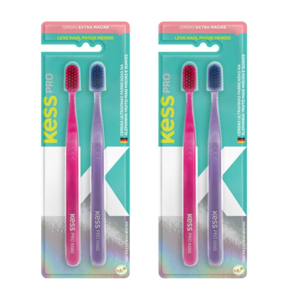 Kit Escova Dental Extra Macias Kess Pro Belliz Rosa/roxo com 2 Pack