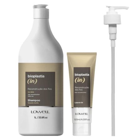 Kit-Lowell-Bioplastia-(in)---Shampoo-1-Litro-e-Leave-In-120ml-+-Válvula-Pump--1