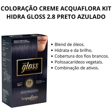 Coloração-Creme-Acquaflora-Kit-Hidra-Gloss-2.8-Preto-Azulado--2