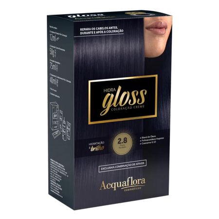 Coloração-Creme-Acquaflora-Kit-Hidra-Gloss-2.8-Preto-Azulado--1