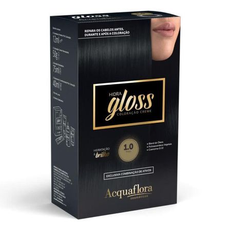 Coloração-Creme-Acquaflora-Kit-Hidra-Gloss-1.0-Preto--1