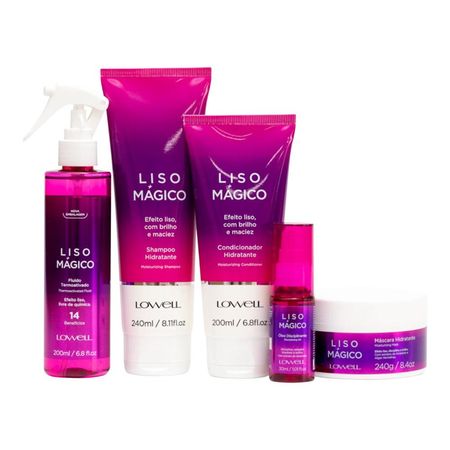 Kit-Lowell-Liso-Mágico---Shampoo-240ml-+-Condicionador-200ml-+-Máscara-240g-+-Fluído-200ml-+-Óleo-30ml--1