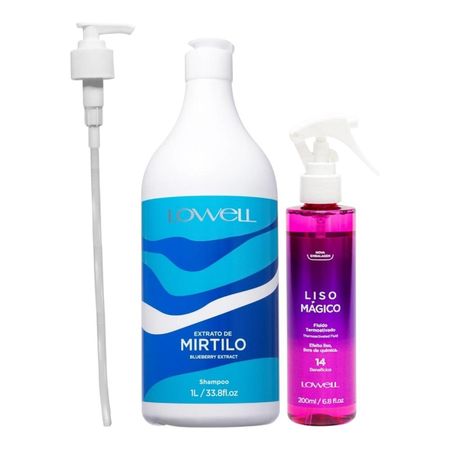 Kit-Lowell-Extrato-de-Mirtilo-Shampoo-1-Litro-+-Fluído-Liso-Mágico-200ml-+-Válvula-PUMP--1