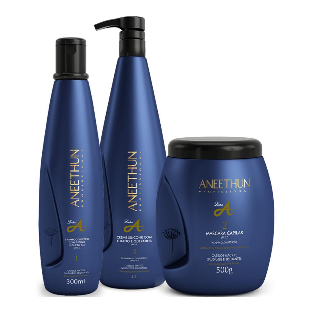 Kit Aneethun Linha A Shampoo 300ml, Creme de Silicone 1L, Máscara Capilar 500g