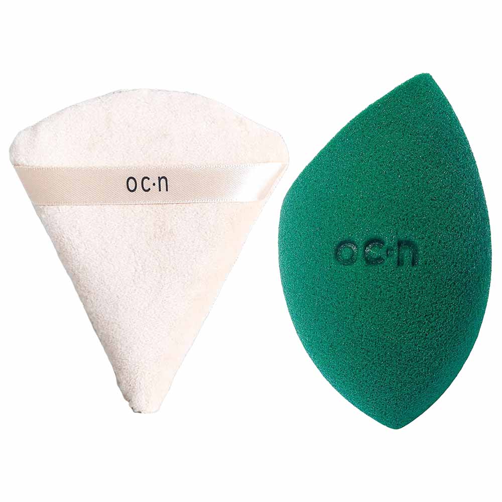 Océane Kit - Esponja Powder Puff + Esponja Flat Blend Verde