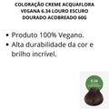 Coloração Creme Acquaflora Vegana 6.34 Louro Escuro Dourado Acobreado 60g