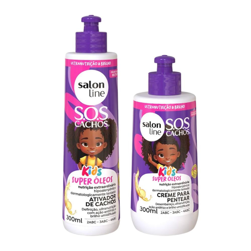 Kit Salon Line Kids Sos Cachos Super Óleos - Creme Para Pentear + Ativador de Cachos