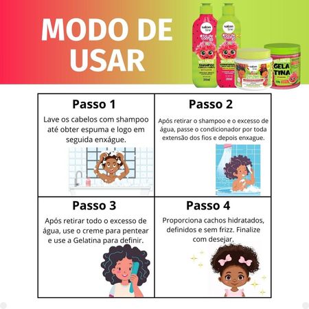 Kit-Salon-Line-Kids:-Shampoo-+-Condicionador-+-Creme-para-Pentear-+-Gelatina-Melancia--6