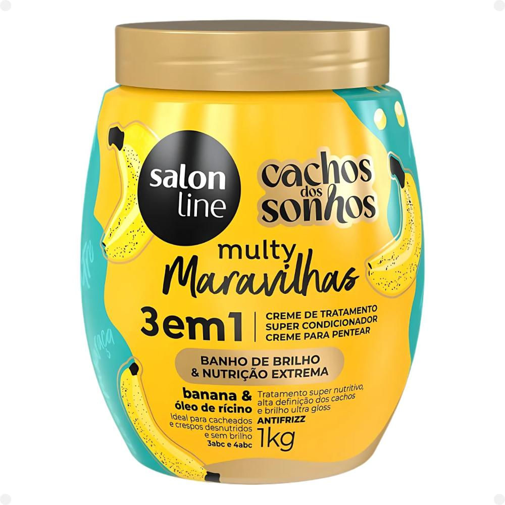 Creme de Tratamento 3 em 1 Salon Line Multy Maravilhas Cachos dos Sonhos Banana e Óleo de Rícino 1Kg