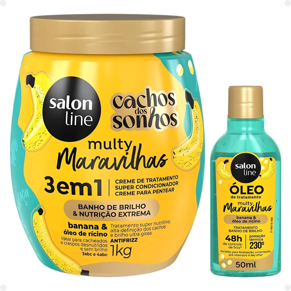 Kit Salon Line Multy Maravilhas: 1 Creme 3 em 1 + 1 Óleo Banana