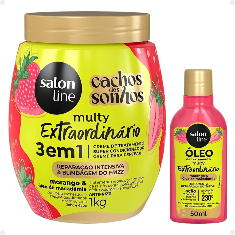 Kit Salon Line Multy Extraordinário: 1 Creme 3 em 1 + 1 Óleo Morango