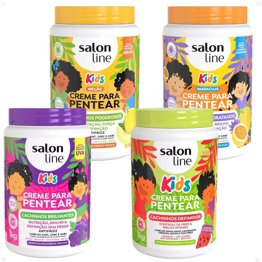 Kit Salon Line Kids 4 Cremes de Pentear: Melão + Maracujá + Uva + Melancia