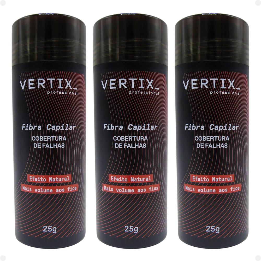 Kit Vertix: 3 Fibras Capilar Preta 25g