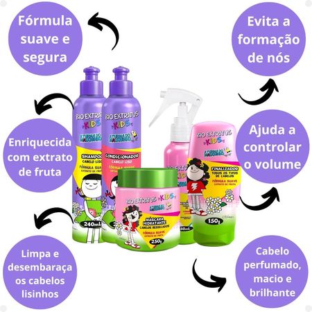 Kit-Bio-Extratus-Kids-A-Turma-do-Maluquinho-Lisos:-Shampoo-+-Condicionador-+-Máscara-+-Spray-+-Finalizador--2