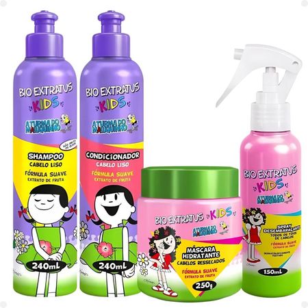 Kit-Bio-Extratus-Kids-A-Turma-do-Maluquinho-Lisos:-Shampoo-+-Condicionador-+-Máscara-+-Spray--1