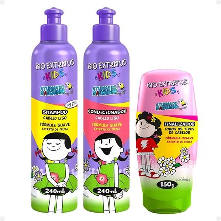Kit-Bio-Extratus-Kids-A-Turma-do-Maluquinho-Lisos:-Shampoo-+-Condicionador-+-Finalizador--1