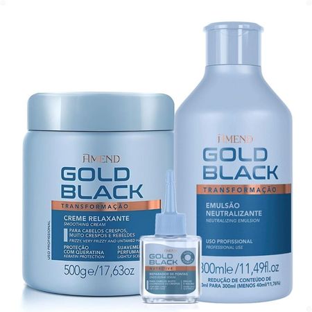 Kit-Amend-Gold-Black:-Creme-Relaxante-Amônia-500g-+-Emulsão-Neutralizante-300ml-+-Reparador--1