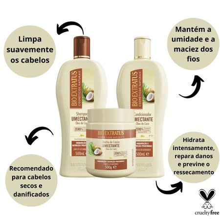 Kit-Bio-Extratus-Umectante-Óleo-de-Coco:-Shampoo-500ml,-Condicionador-500ml-e-Banho-de-Creme-500g--2