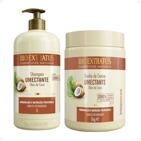 Kit-Bio-Extratus-Umectante-Óleo-de-Coco:-Shampoo-1L-e-Banho-de-Creme-1kg--1