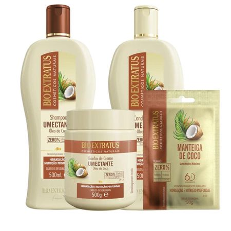 Kit-Bio-Extratus-Umectante-Óleo-de-Coco:-Shampoo-500ml,-Condicionador-500ml,-Banho-de-Creme-500g-e-Finalizador-500ml--1