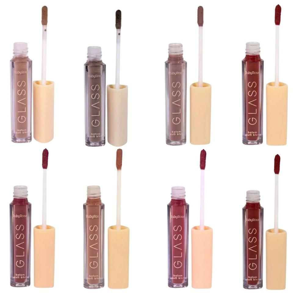 Kit Batom Líquido Soft Blur Ruby Rose Glass Com 8 unidades 3,3ml
