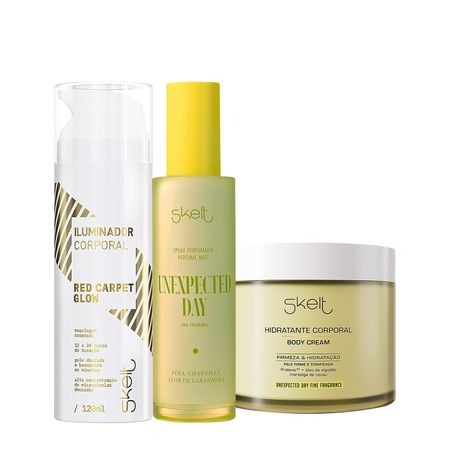 Kit-Skelt-Red-Carpet-Glow-Iluminador-Unexpected-Day-Hidratante-Corporal-e-Perfume-Mist-Spray-(3-produtos)--1