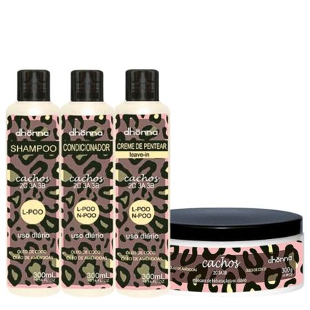 Kit-Cachos-Shampoo,-Condicionador,-Creme-de-Pentear-e-Máscara---Dhonna-|-Ideal-para-Cachos-Definidos-e-Hidratados--1