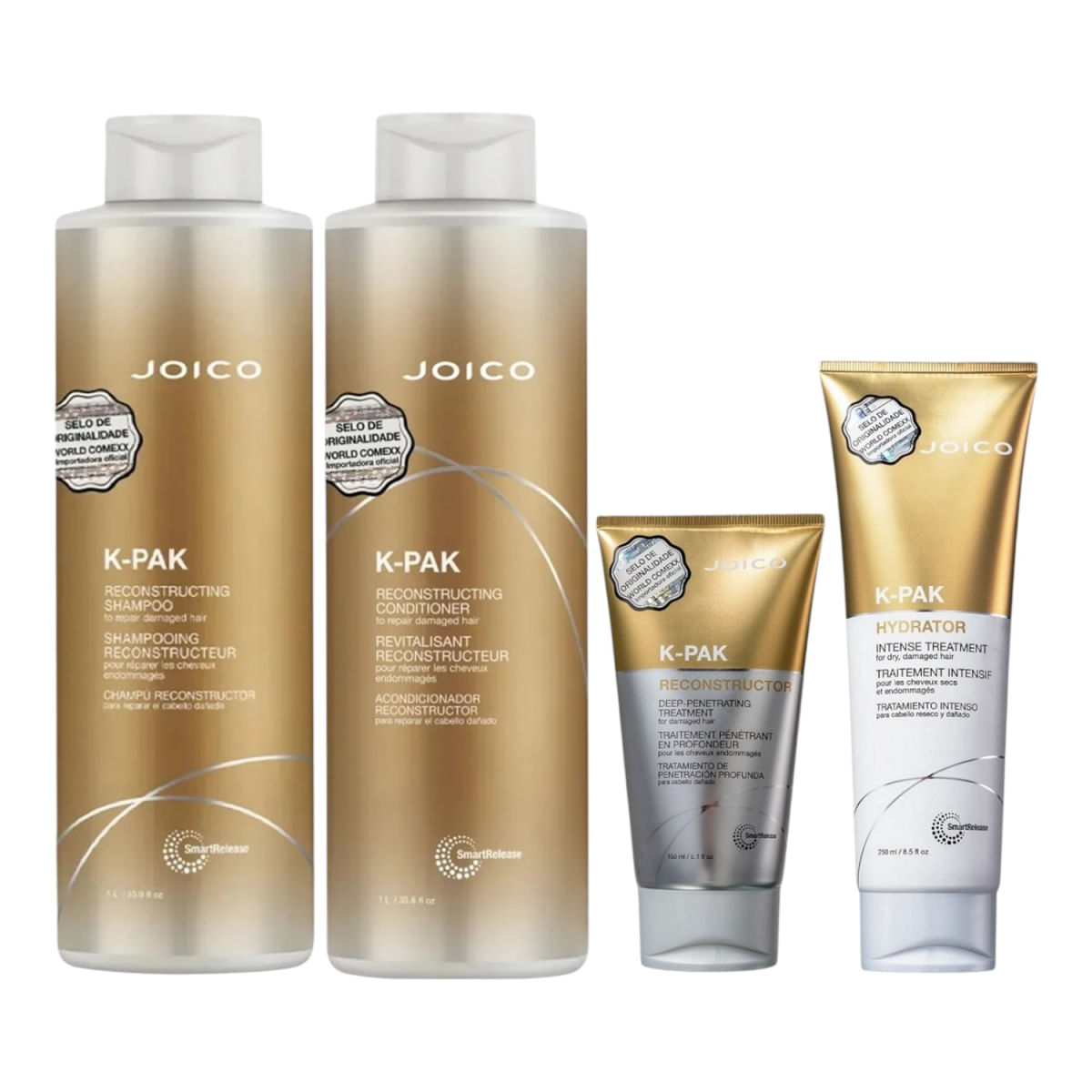 Kit Joico K-Pak - Shampoo 1L + Condicionador 1L + Máscara Deep 150ml + Máscara Hydrator 250ml