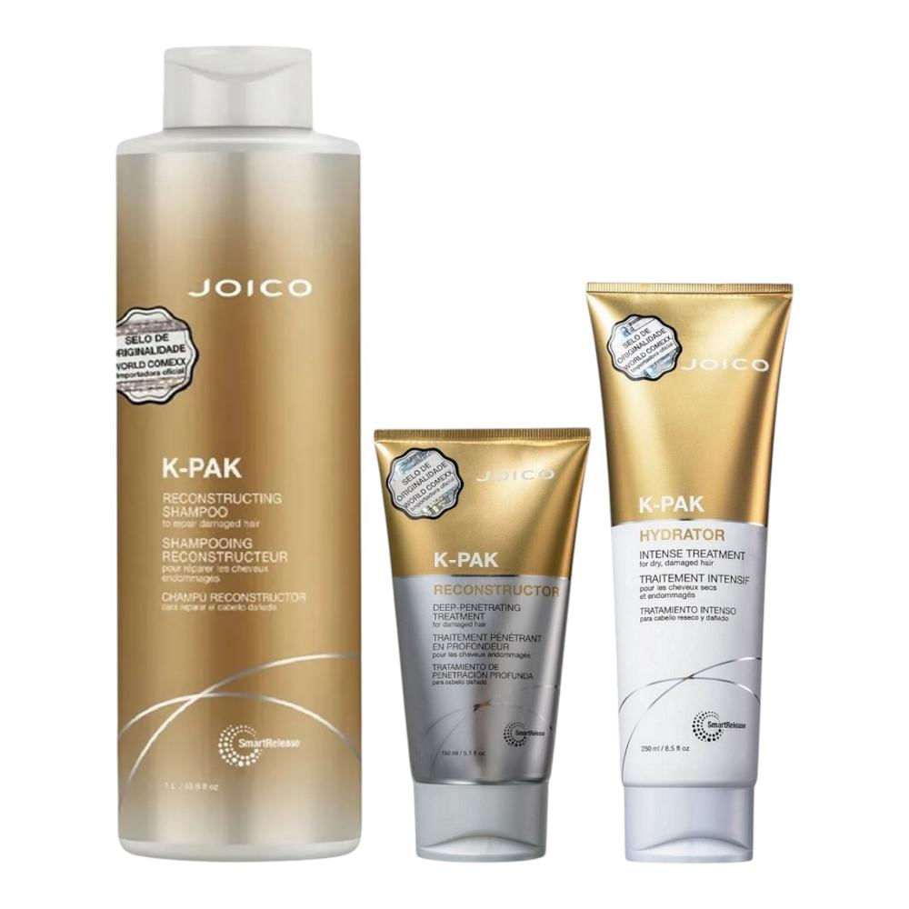 Kit Joico K-Pak - Shampoo 1L + Máscara Hydrator 250ml + Máscara Deep 150ml