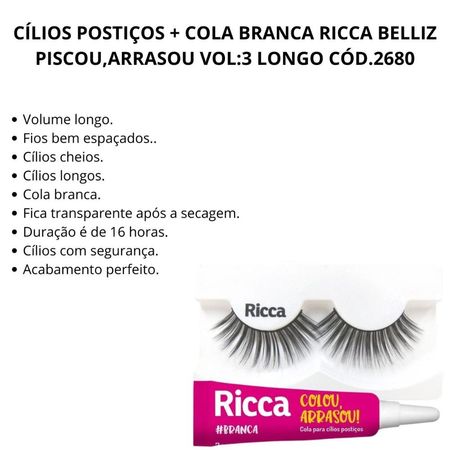 Kit-Cílios-Postiços-+-Cola-Branca-Ricca-Belliz-Piscou,arrasou-Vol:3-Longo--2