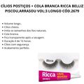 Kit Cílios Postiços + Cola Branca Ricca Belliz Piscou,arrasou Vol:3 Longo