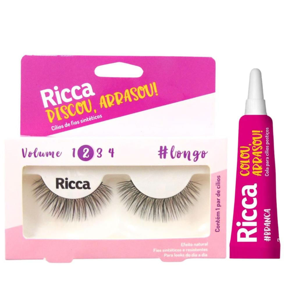 Kit Cílios Postiços + Cola Branca Ricca Belliz Piscou,arrasou Vol:2 Longo