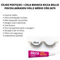 Kit Cílios Postiços + Cola Branca Ricca Belliz Piscou,arrasou Vol:2 Médio