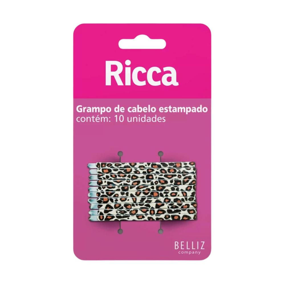 Grampo de Cabelo Estampado Ricca Style Onça C/10un