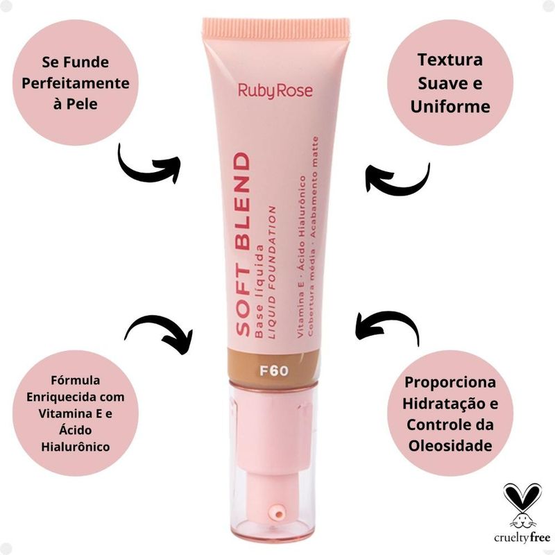 Base Líquida Ruby Rose Soft Blend F60 Média Cobertura 30g - Época ...
