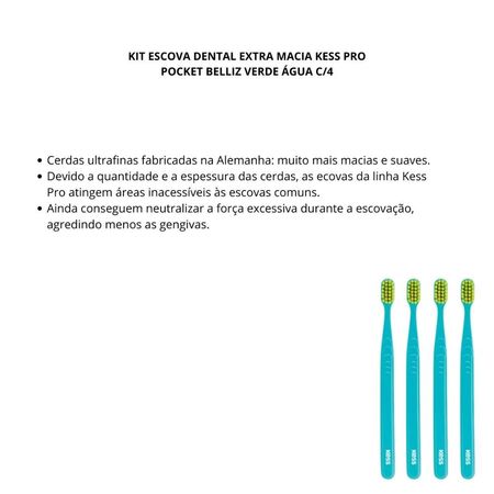 Kit-Escova-Dental-Extra-Macia-Kess-Pro-Pocket-Belliz-Verde-Água-C/4--3