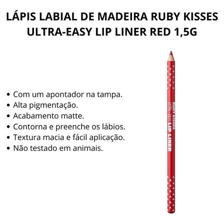 Lápis-Labial-de-Madeira-Ruby-Kisses-Ultra-easy-Lip-Liner-Red-1,5g--2