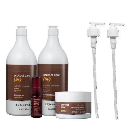 Kit-Lowell-Protect-Care-(In)---Shampoo---1L-+-Condicionador-1L-+-Máscara-240g-+-Óleo-30ml-+-Válvula-Pump--1