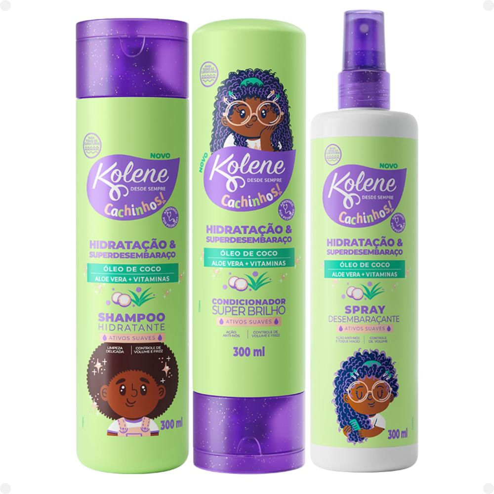 Kit Kolene Cachinhos: Shampoo, Condicionador + Spray Desembaraçante 300ml